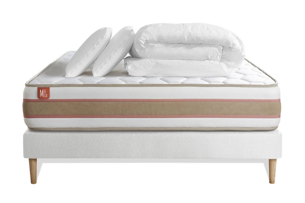 Pacchetto letto completo - Materasso 200x200cm + Box spring con doghe (kit) + 2 cuscini + Piumino - Le Délicat