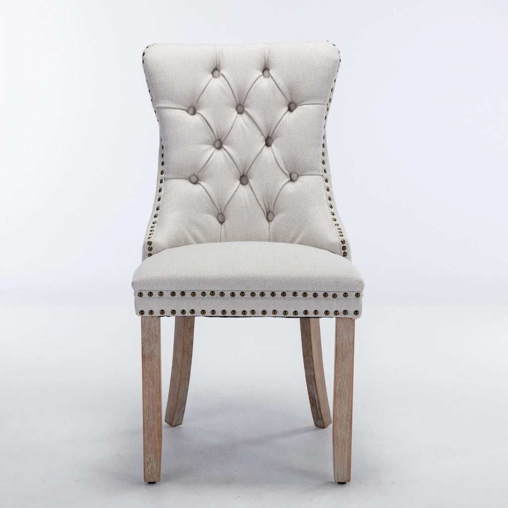 Sedie da Pranzo Imbottite in Lino con Gambe in Legno Massello ¨C MINIMAL ¨C Set 2 Pezzi, Beige