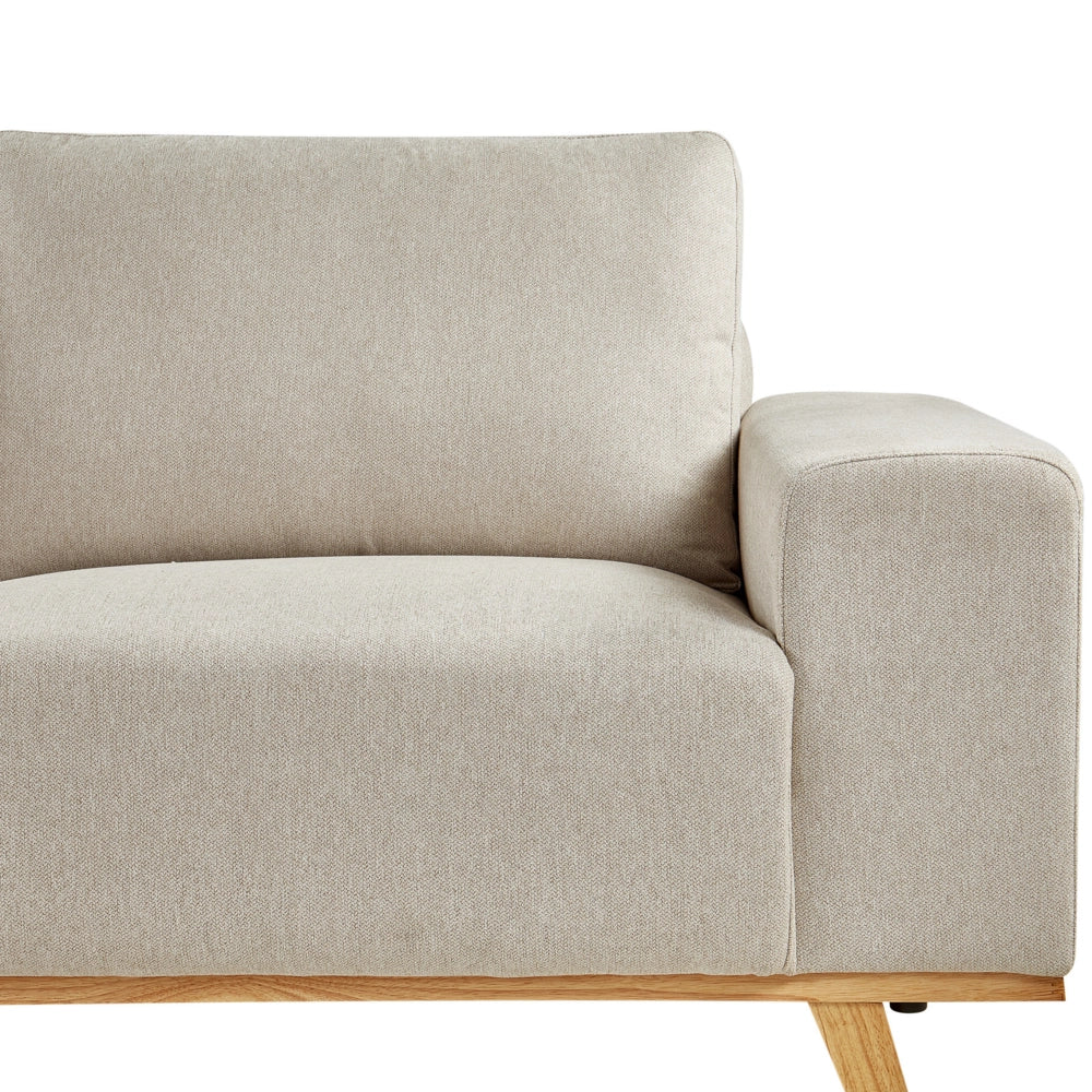 Divano angolare Beige Rivestimento in tessuto di poliestere Gambe in legno chiaro Schienale con cuscino Design moderno
