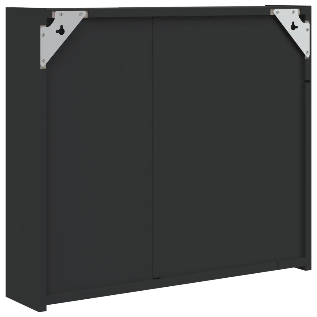 Armadietto Bagno con Specchio e LED-Mobiletto a specchio Nero 60x13x52 cm