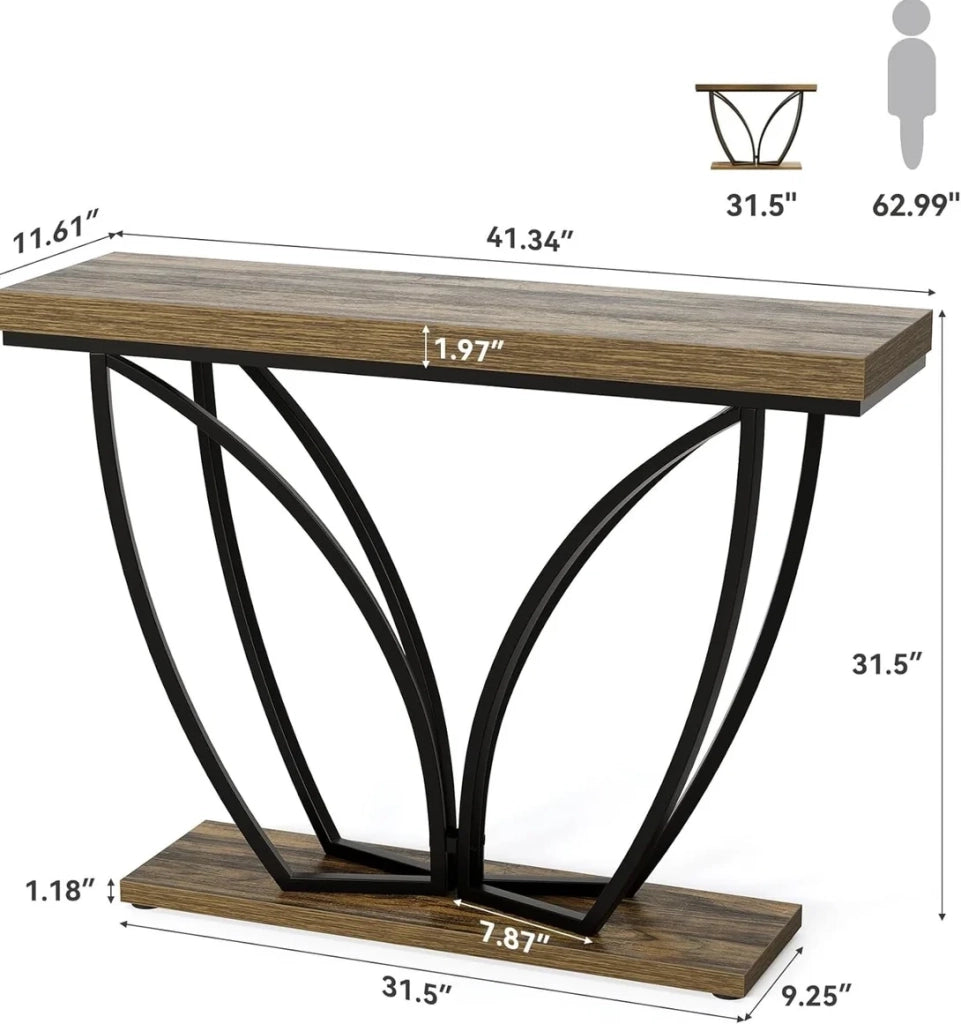Console ingresso 105x29,5x80 cm nera/marrone rustico con ripiano basso, MDF metallo