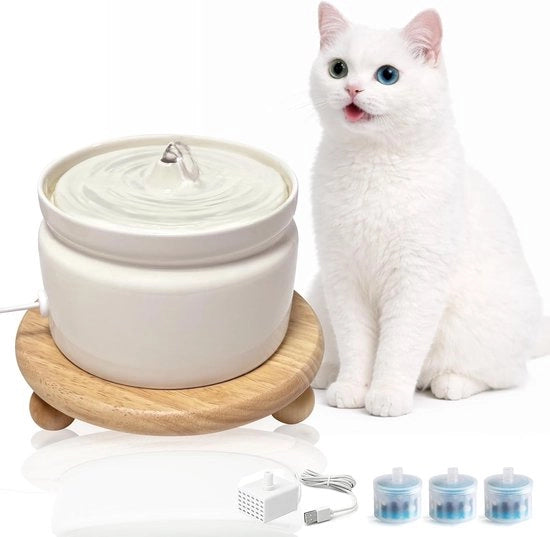 Fonte d'acqua per gatti in ceramica 1L – Pomp silenziosa, Filtrazione a tre stadi, BPA libero & sicura per lavastoviglie