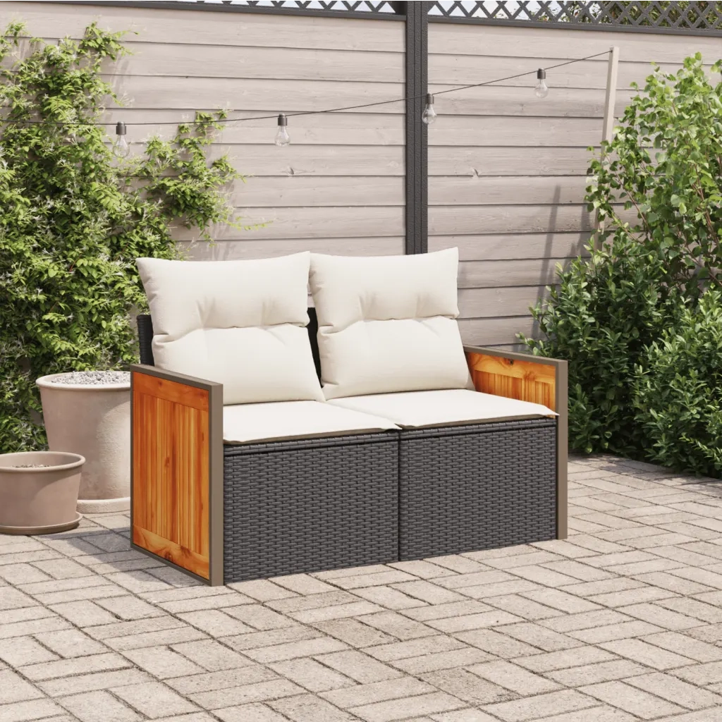 Divano da Giardino con Cuscini a 2 Posti Nero in Polyrattancod mxl 111715