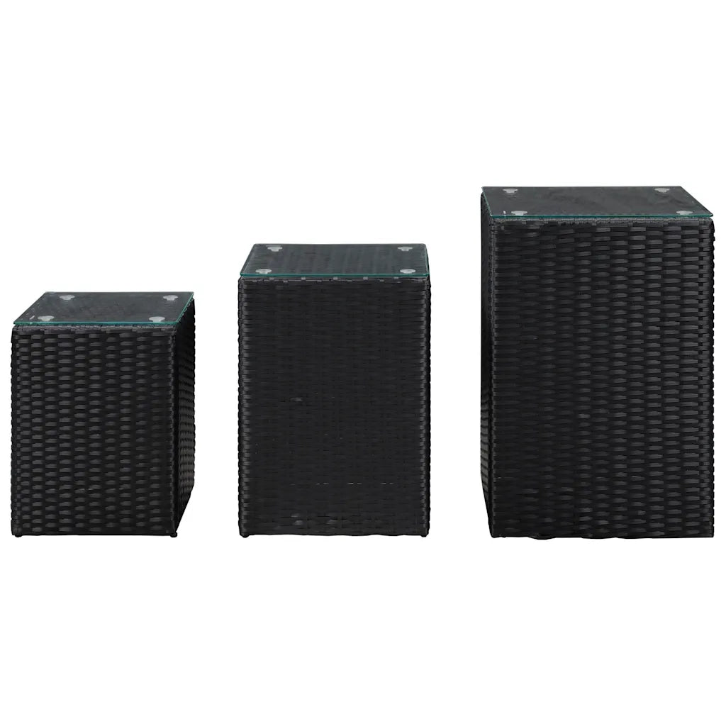 Tavolini Laterale 3 pz | Tavolo laterale con Piano in Vetro Neri in Polyrattan