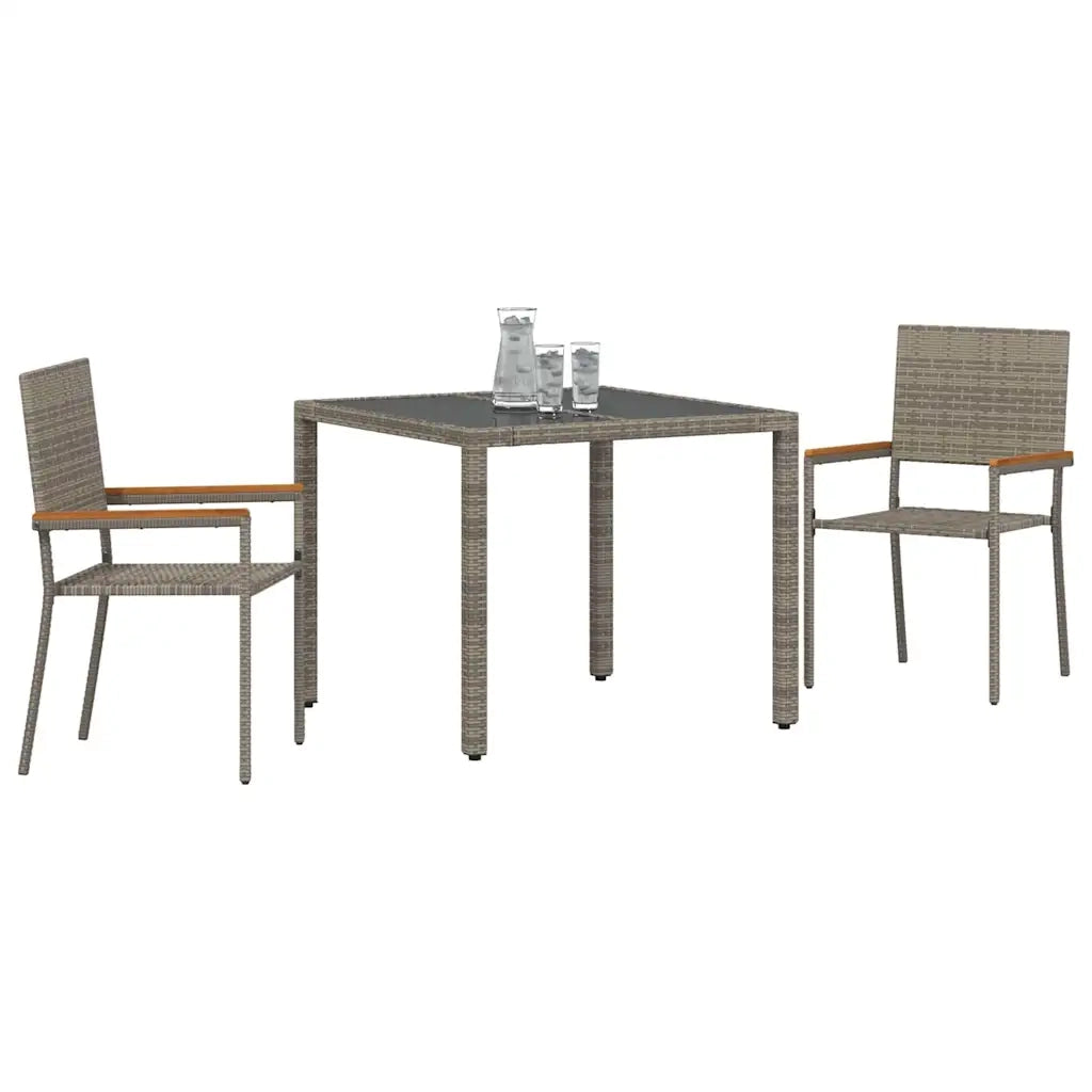 Set da Pranzo per Giardino 3 pcs Grigio polyrattan 3365385