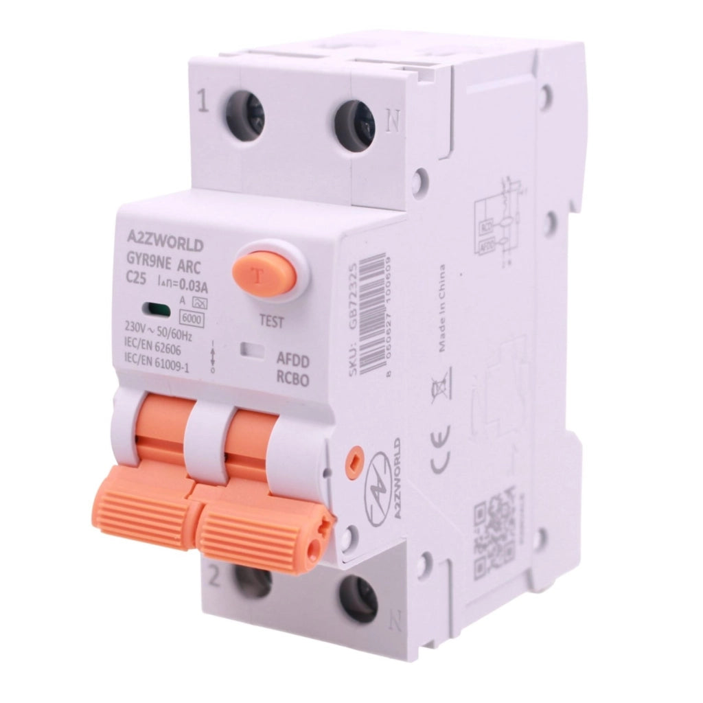 AFDD+RCBO Interruttore Antiincendio, Magnetotermico Differenziale con Rilevamento Di Arco Elettrico, Tipo A Curva C, 1P+N 2M 6000A 30mA, AC 220V Doppia Leva,GYR9NE-ARC,10A 16A 20A 25A 32A 40A (C25A)