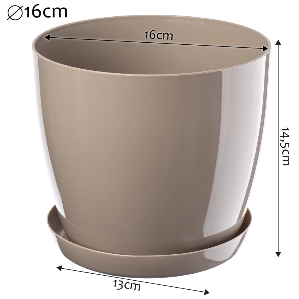 Vaso da fiori KADAX con sottovaso e coperchio in plastica, 16 cm, beige.