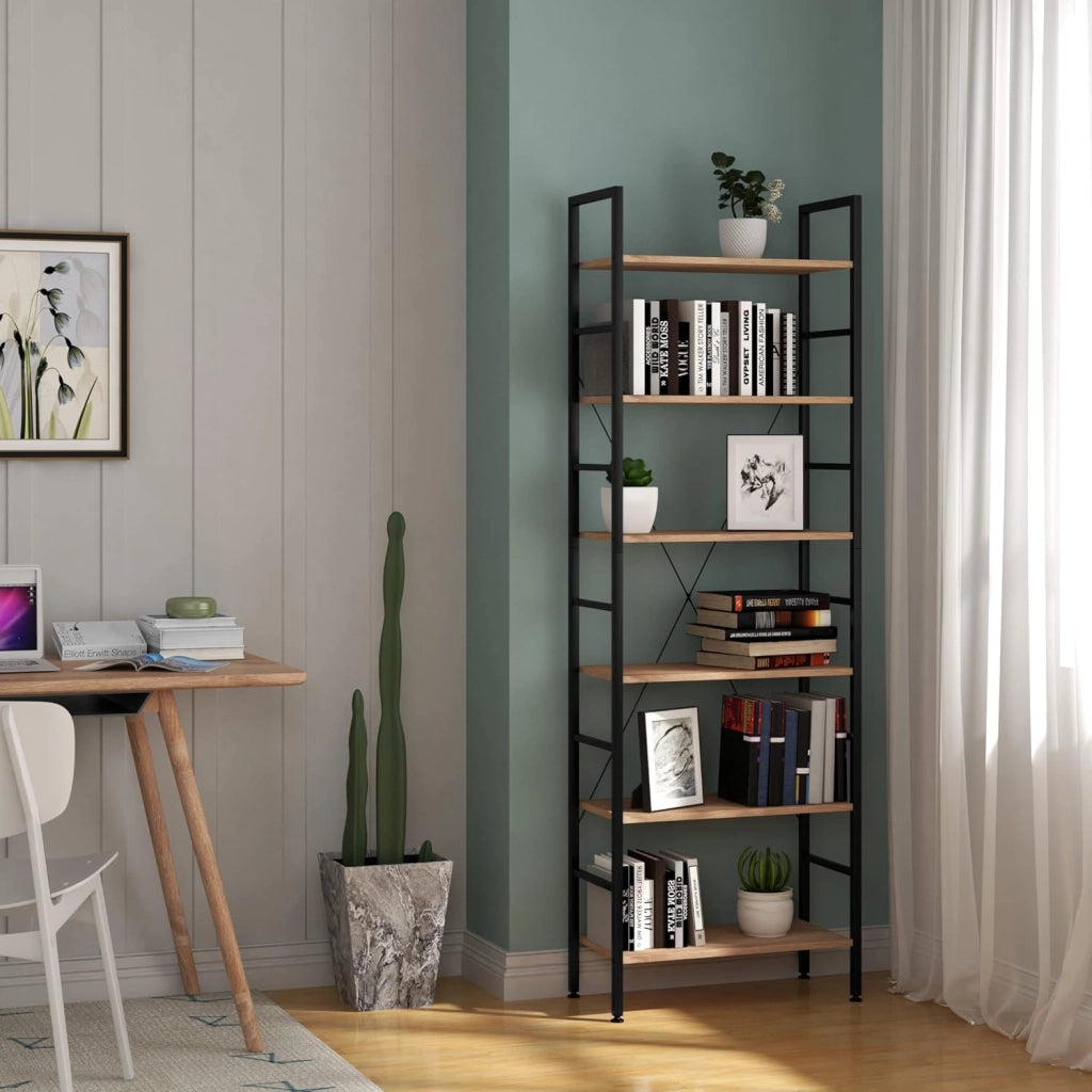 Libreria Scaffale in Metallo Legno 6 Ripiani Scaffalatura Fioriera Porta Piante RGB9307hei