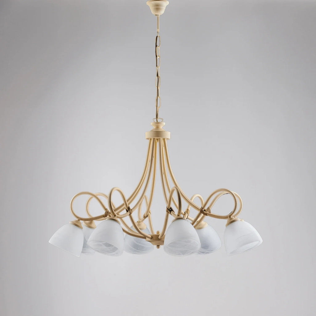 Lampadario 8 Luci Dallas BeLight  Avorio Decapè Vetro Bianco