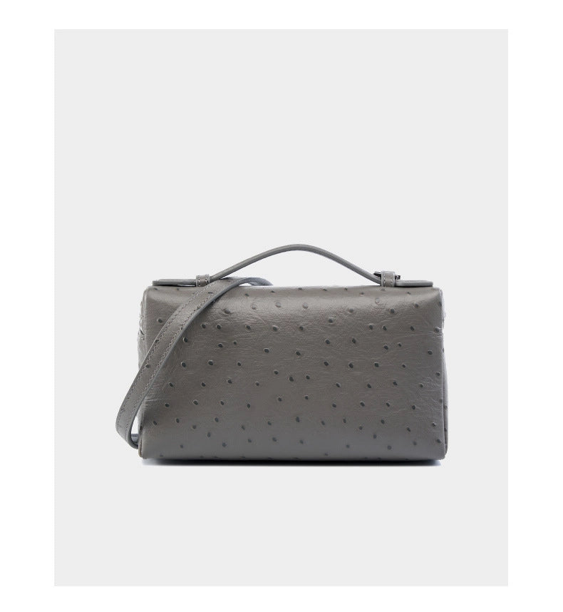 Borsa per il trucco da donna in vera pelle, utilizzabile a tracolla o a spalla, colore grigio.