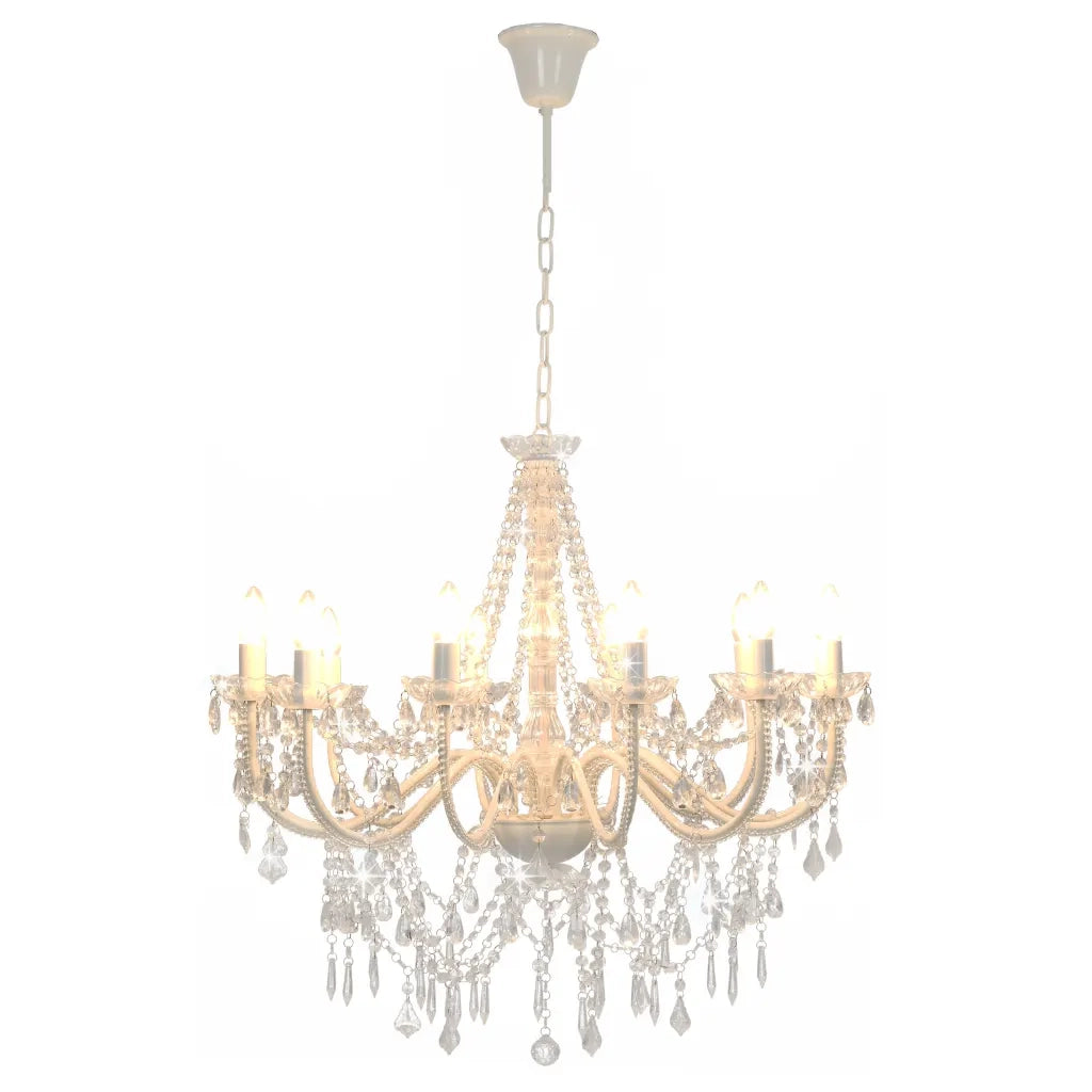 Lampadario con Perline Bianco 12 Lampadine E14 cod mxl 49974