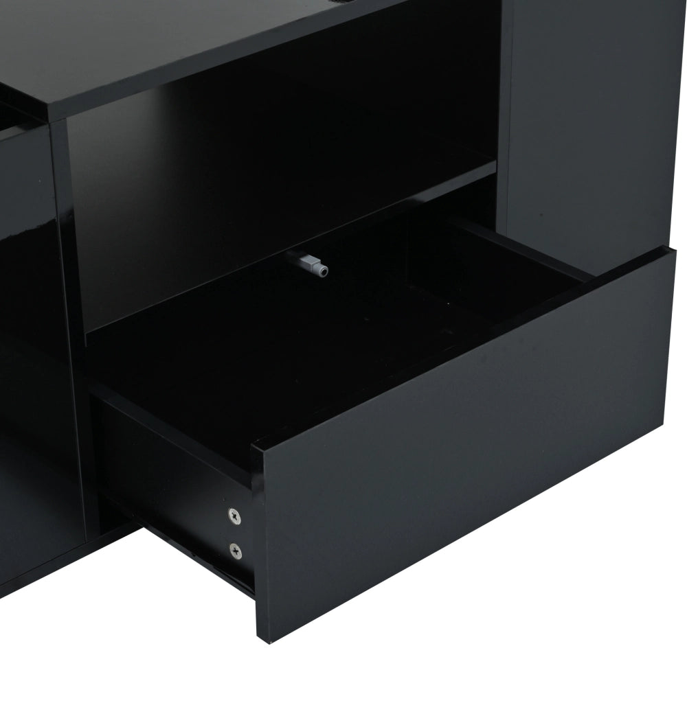 Tavolino da salotto con LED e vani contenitore; 100 x 50 x 40 cm; in truciolare nero lucido