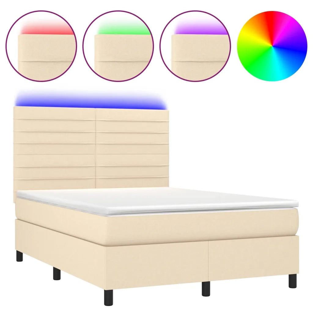 Letto a Molle con Materasso e LED Crema 140x190 cm in Tessutocod mxl 122910