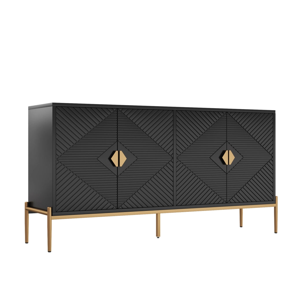 Sideboard moderno a 4 ante 162x40x80 cm in MDF e truciolare; nero
