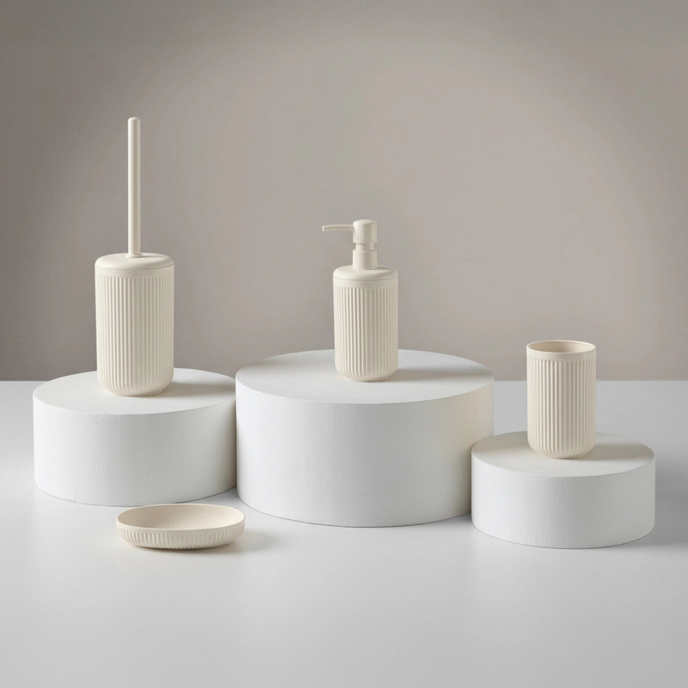 Porta spazzolini bianco crema in plastica cannettata rigida Arizona