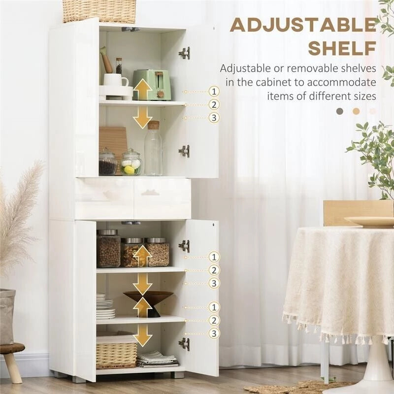 DISPENSA CUCINA CON 4 ANTE, 3 RIPIANI REGOLABILI E MENSOLE 60X35X170 CM BIANCO