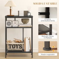 Consolle da Ingresso 55x30x81 cm a 3 Ripiani  in Metallo e Legno Nero