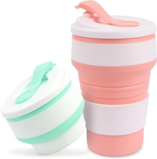 Mok siliconico pieghevole - set da 2 - per viaggi - BPA-free - 350 ml