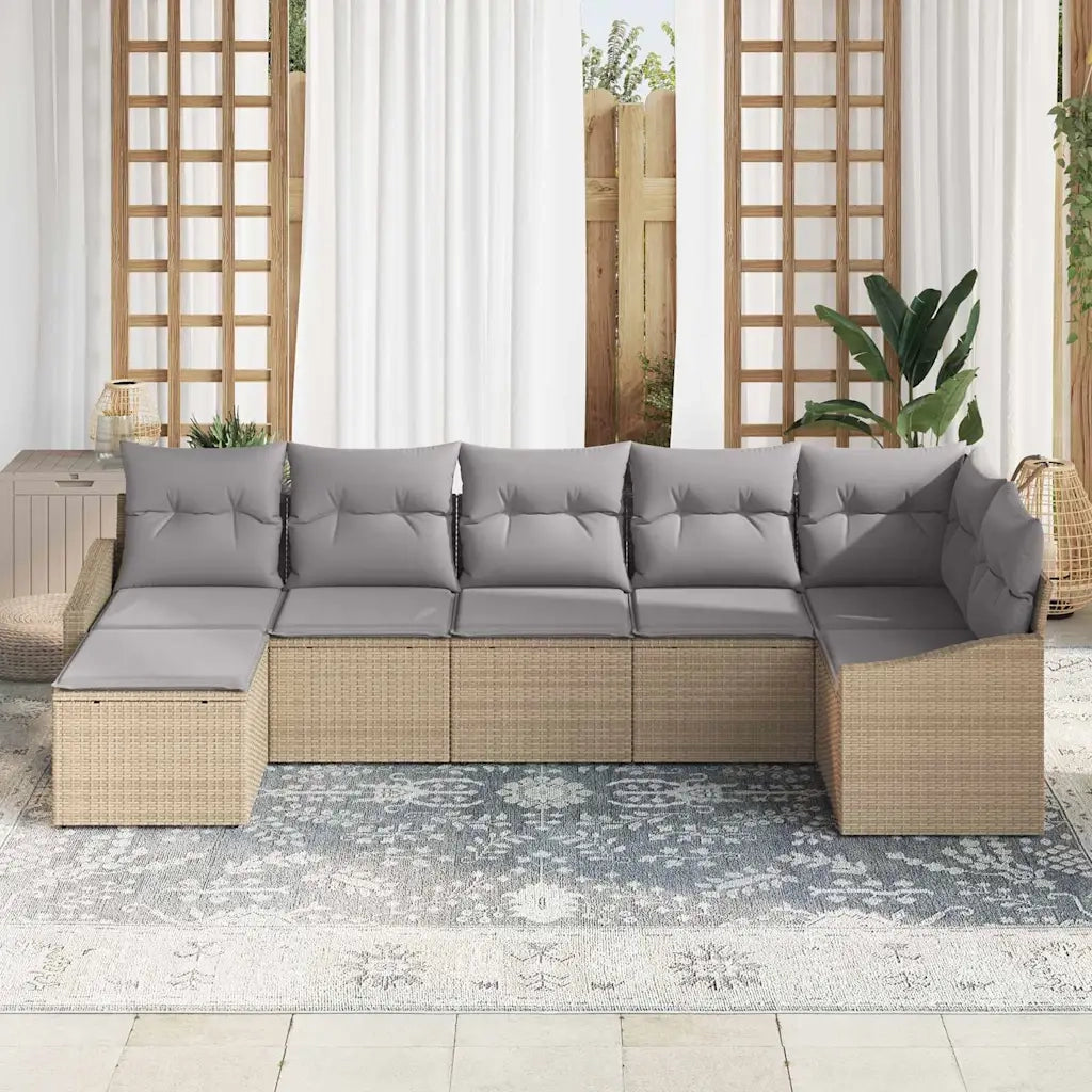 Set di divani con cuscino 7 pcs Beige polyrattan