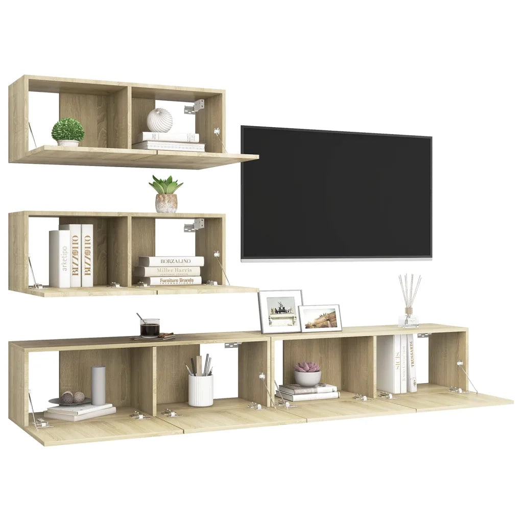 Set di Mobili Porta TV 4 pz | Armadietto TV | Mobile Porta TV Rovere Sonoma in Legno Multistrato