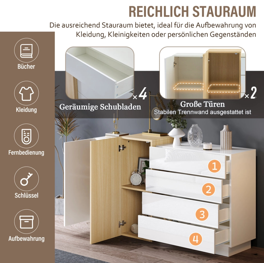 Credenza moderna bianca lucida con contenitore integrato