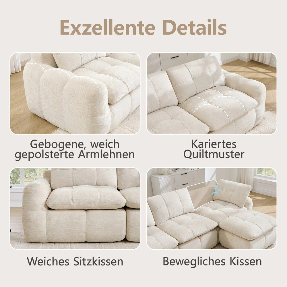 Divano 2 posti ¨C Minimal ¨C Beige in tessuto chenille imbottito montaggio senza