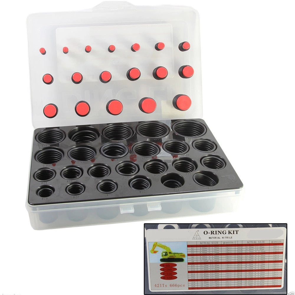 Trade Shop - Kit 666 Pz Guarnizioni O'ring 42 Misure Diverse Oring Anelli Gommini Neri O-ring -