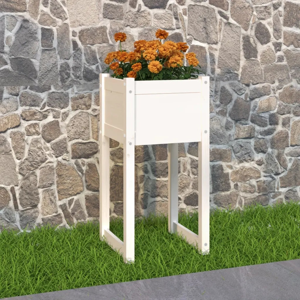 Fioriera-Vaso-Contenitore per Piante Bianca 40x40x81 cm in Legno Massello di Pino 842370
