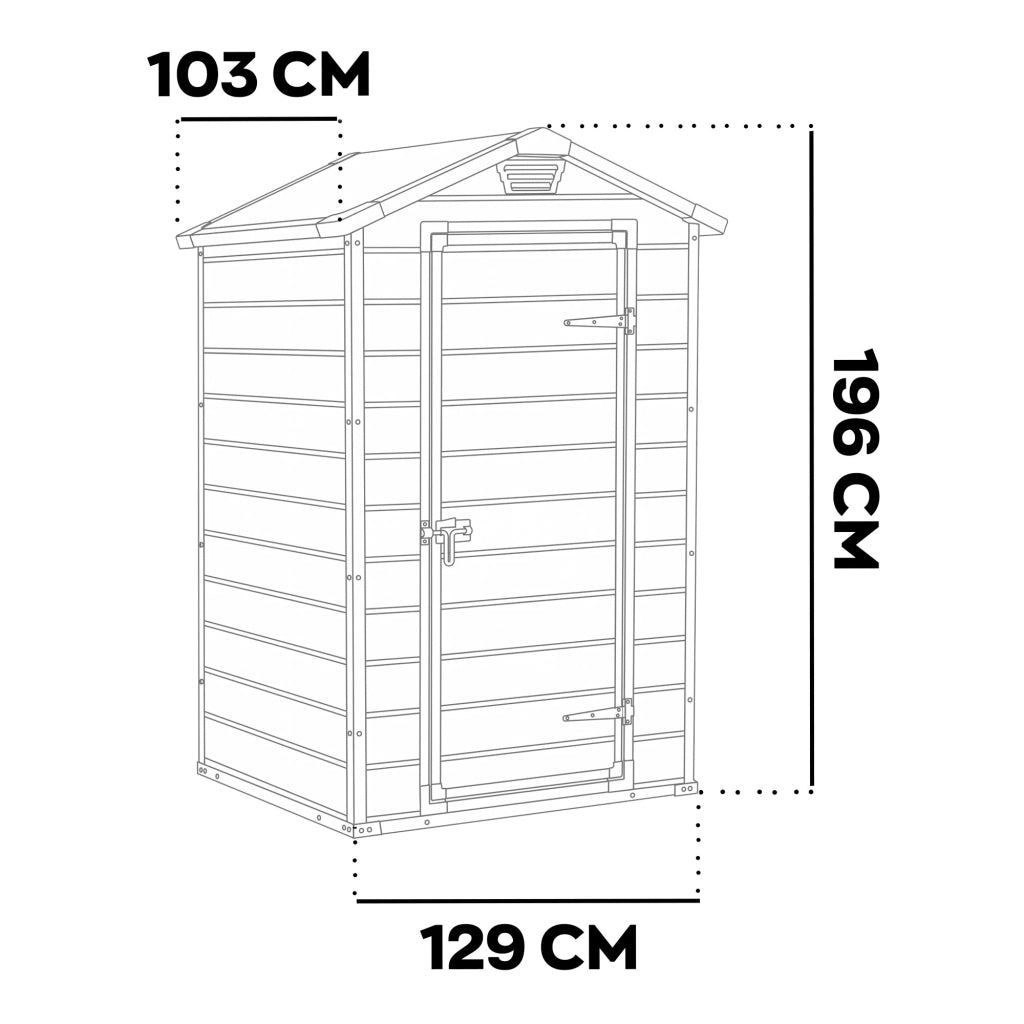 Manor 4x3 - Casetta da Giardino 129x196x103 cm 1 Anta per deposito attrezzi fini-tura effetto legno graffiato in Resina Grigio