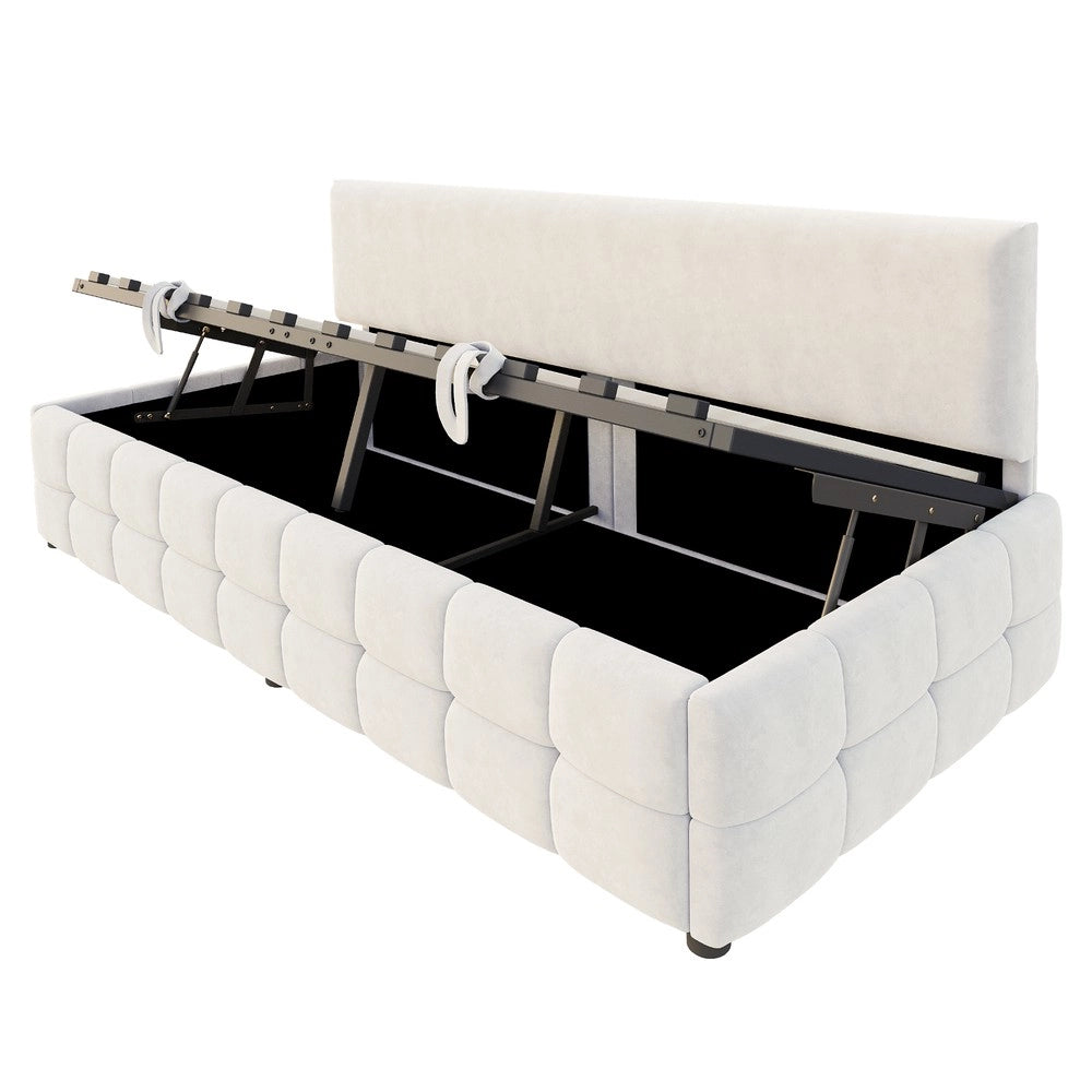 Letto Imbottito Singolo con Contenitore Idraulico ¨C MINIMAL ¨C Velluto Beige 90x200