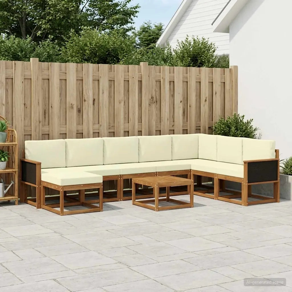 Set di divani da esterno con cuscino 9 pcs Naturale e Crema