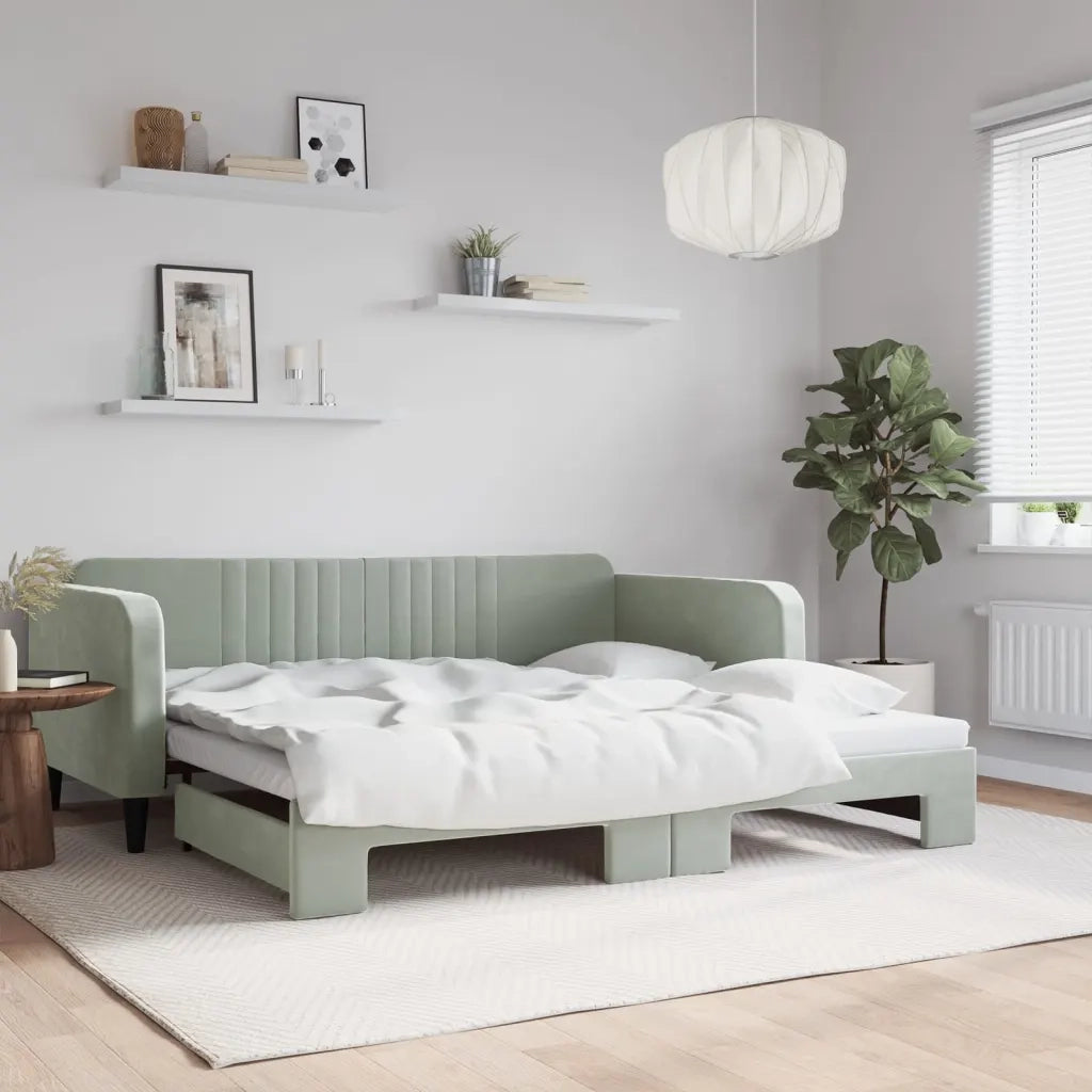 Divano Letto con Letto Estraibile-Sofa Letto-Daybed Grigio Chiaro 100x200 Velluto 582019