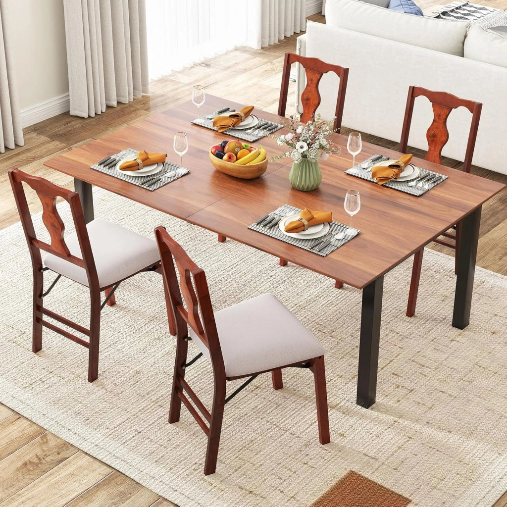 Set 2 Sedie da Pranzo Pieghevoli Imbottite, Struttura in Legno di Gomma, Rivestimento in Lino, Portata 160 kg, Salvaspazio per Cucina e Sala da Pranzo