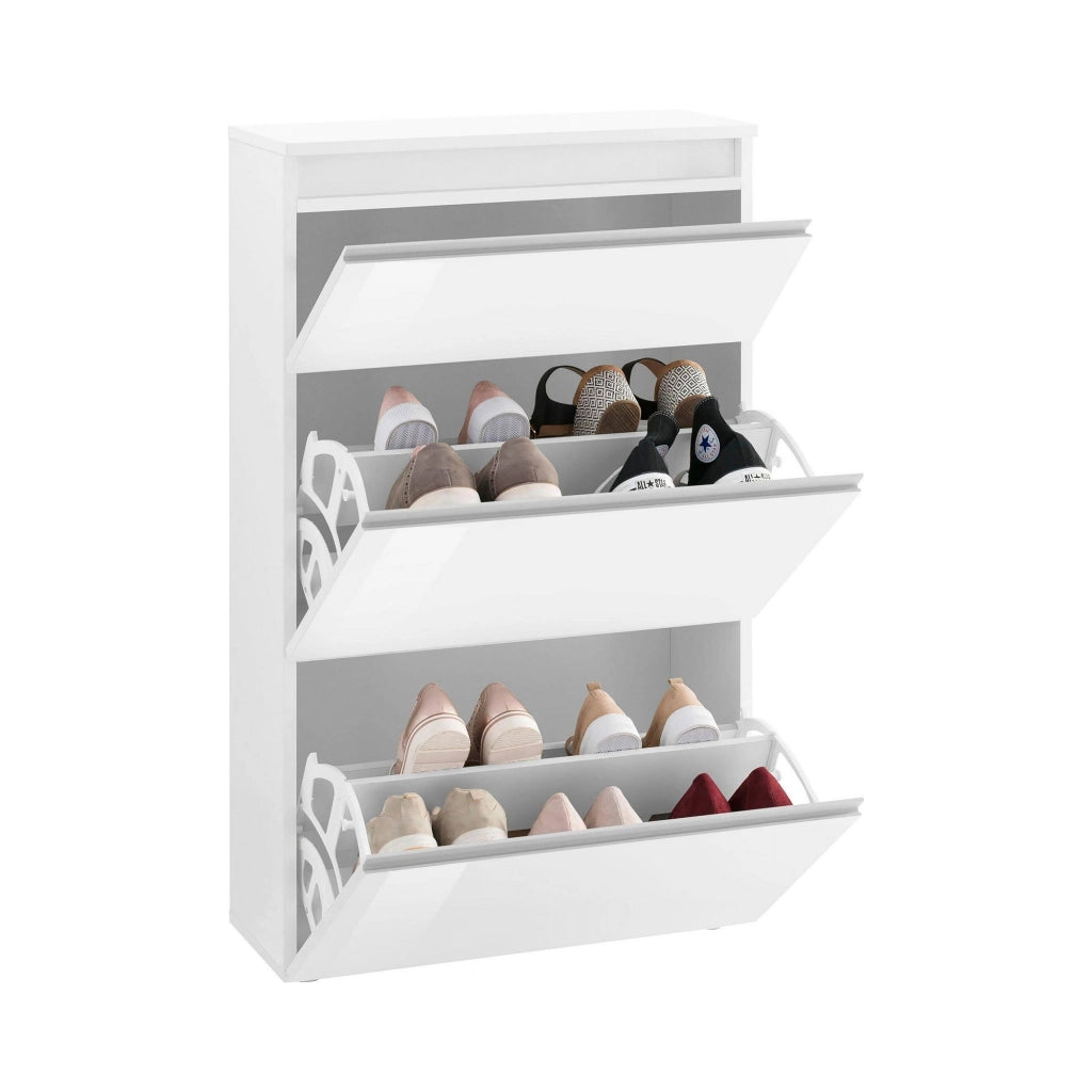 Mobile Portascarpe Alejandra, Scarpiera 12 Paia Made in Italy, 60x27x108h cm Bianco Lucido