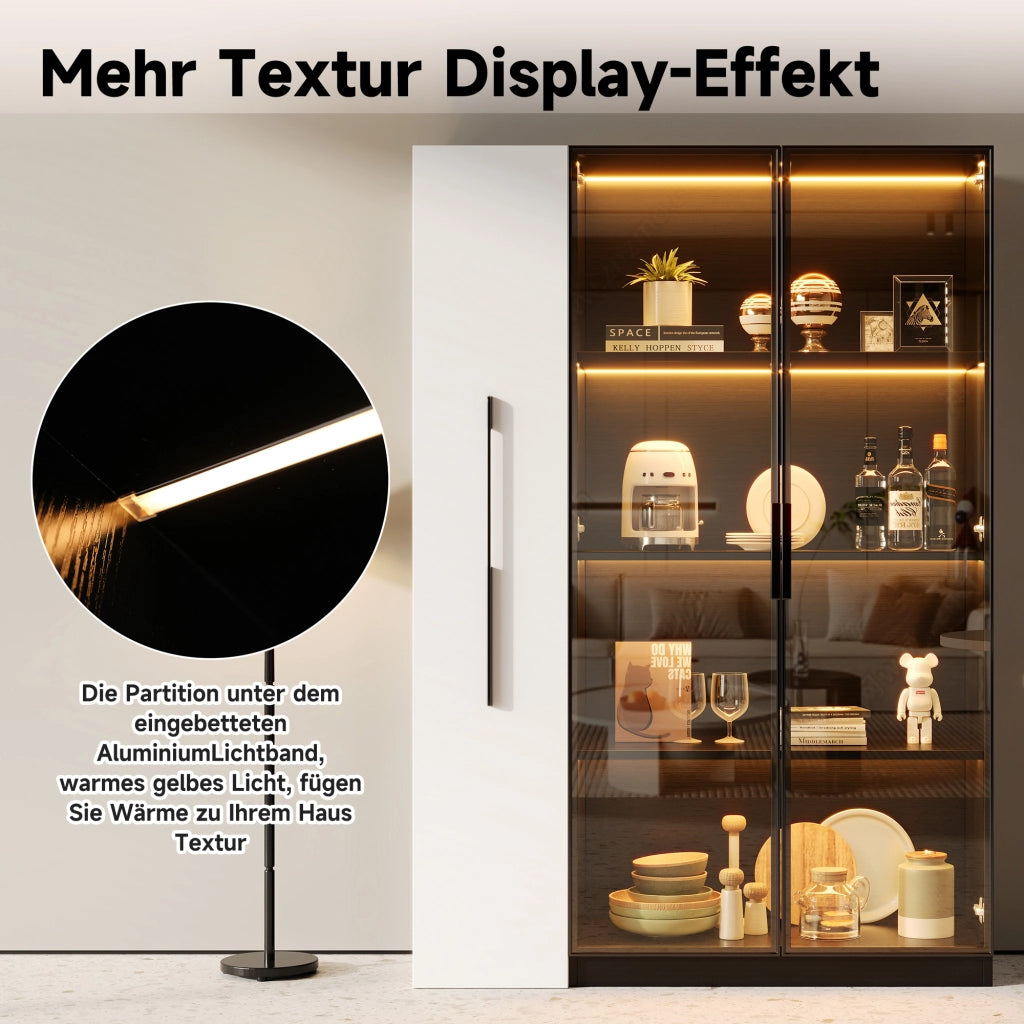 Vetrina con Porta in Vetro e LED; con Ripiano Laterale Estraibile; Stile Moderno; in MDF e Vetro; Nero; 110;5??35??160 cm