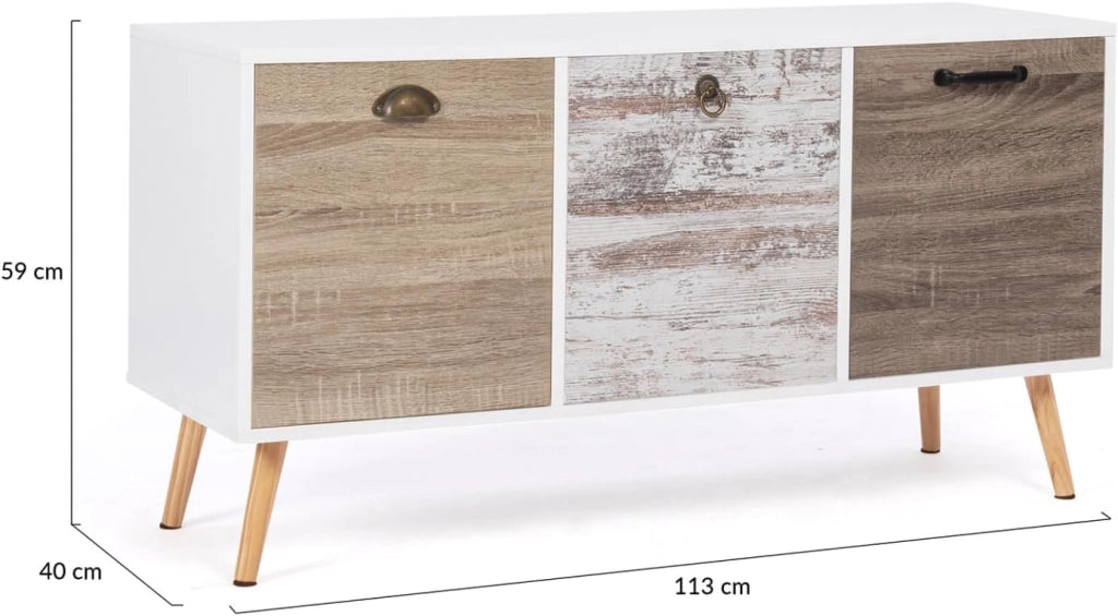 BAHIA 113 cm Credenza bassa scandinava a 3 ante