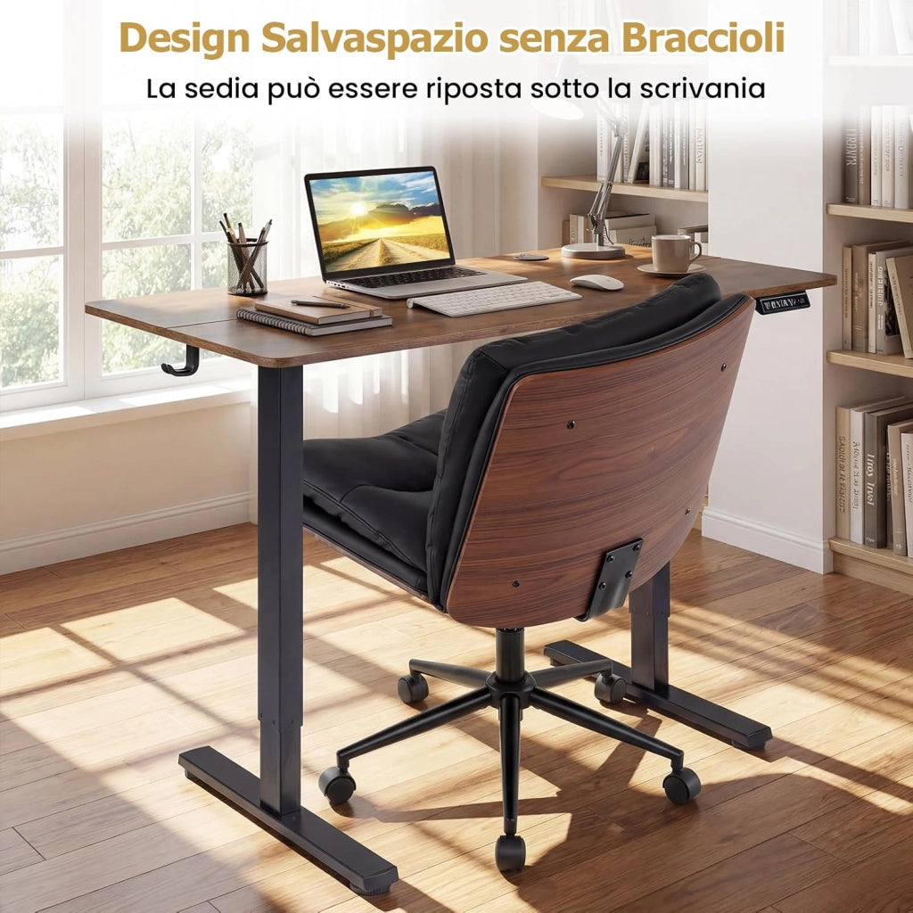 Sedia Ufficio Girevole con Ruote, Sedile Curvo, Schienale Reclinabile, Poltrona Scrivania con Altezza Regolabile, per Lavoro, Studio, Relax, Portata 110 kg (Nero)