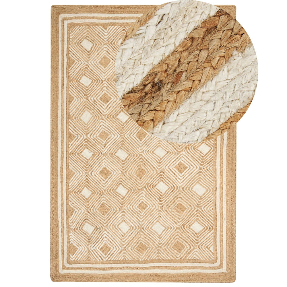 Tappeto area Beige Juta 200 x 300 cm Tessile intrecciato fatto a mano in stile boho naturale