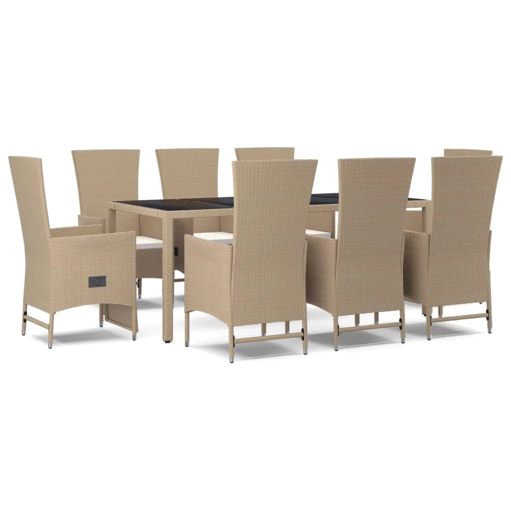 Set da Pranzo da Giardino 9 pz con Cuscini Beige in Polyrattan 3157575