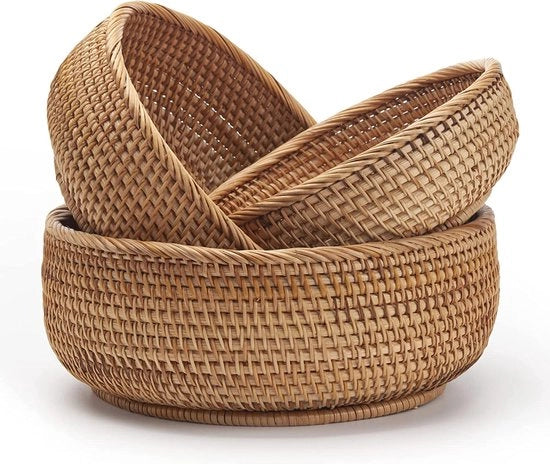 Rotondi Cassetti da Raccogliere Fagotti Tessuti con Scaglie di Frutta Sostegni a Chiave Stivale per Tavolo da Cucina in Legno Naturale Set da 3 pezzi