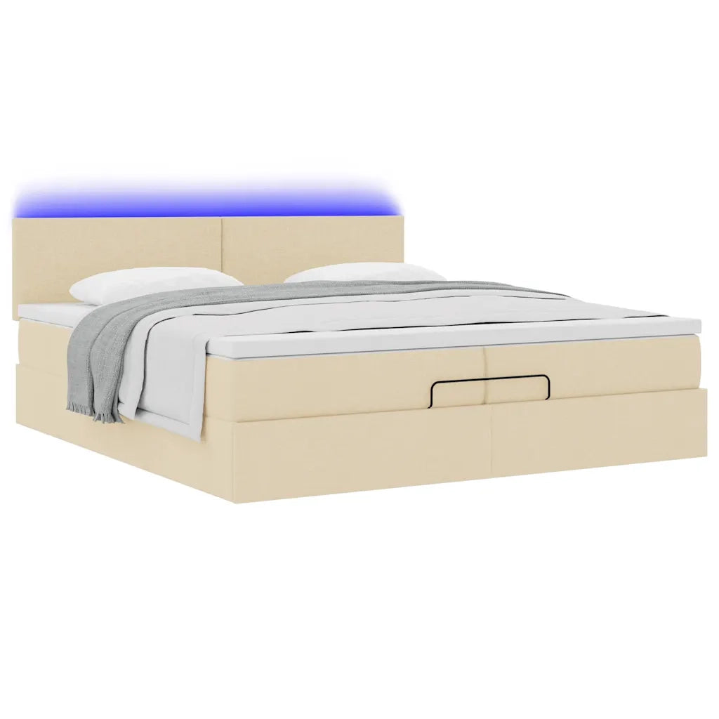 Struttura Letto Pouf con Materassi Crema 200x200 cm in Tessuto