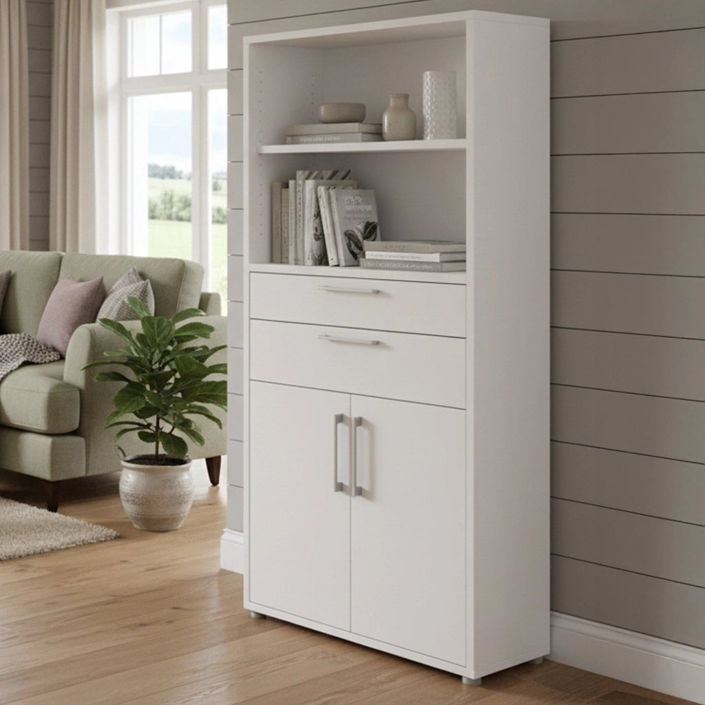 Credenza Albidona, Buffet da soggiorno, Madia da salotto, Dispensa da cucina, 89x40 h186 cm, Bianco