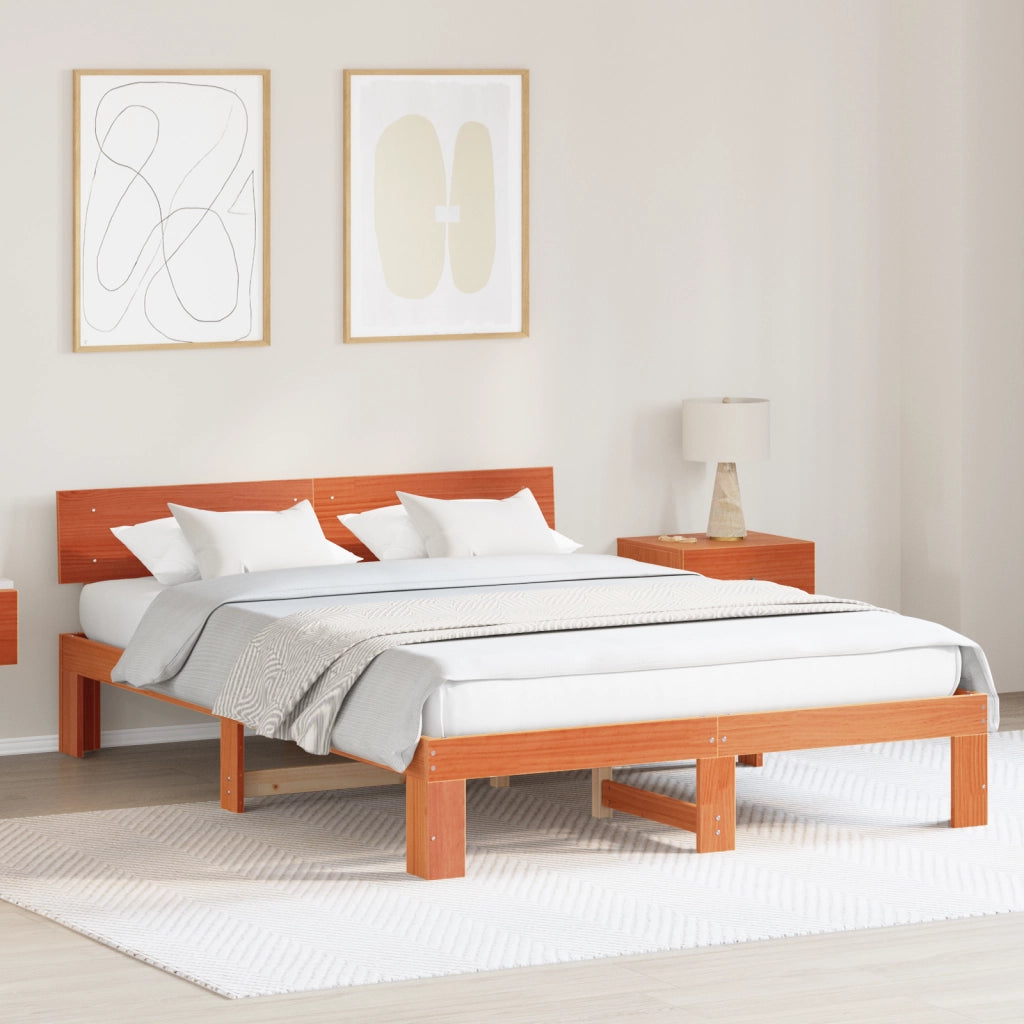 Struttura letto con testiera cerata marrone 160x200 cm in legno massello di pino