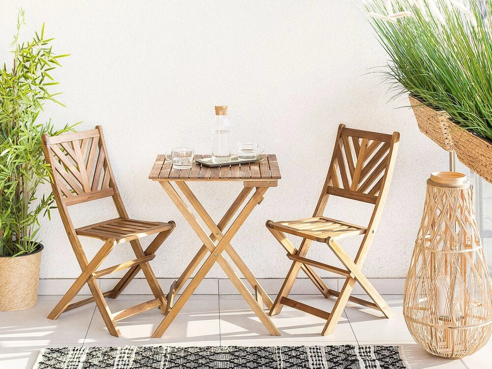 Set da bistrot 3 pezzi in acacia massiccio chiaro 2 sedie e tavolo da tè pieghevole a doghe