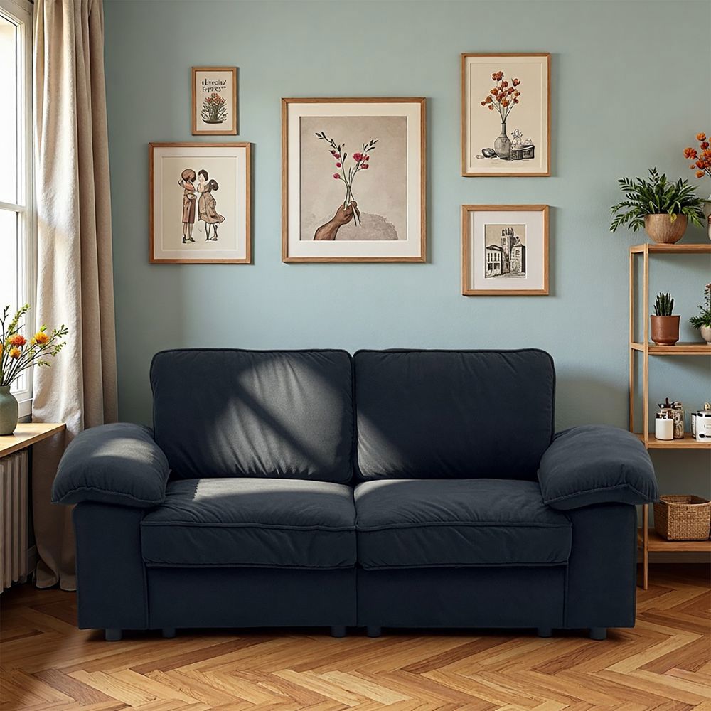 Divano 2 posti con contenitore - Xylo - Design cloud, tessuto morbido, nero