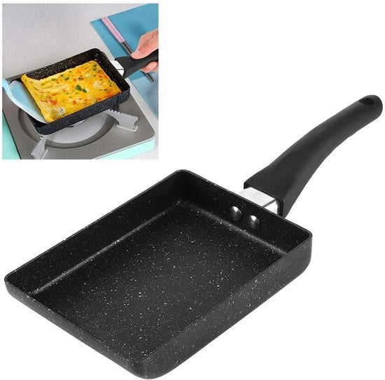 Piatto per uova e omelette quadrato - Tamagoyaki - Smalto anticarbonizzato con rivestimento ceramico - Piatto per frittura mini - Resiste al lavastoviglie - Adatto per uso in induction - Capacità 20 cm - Materiale ceramico