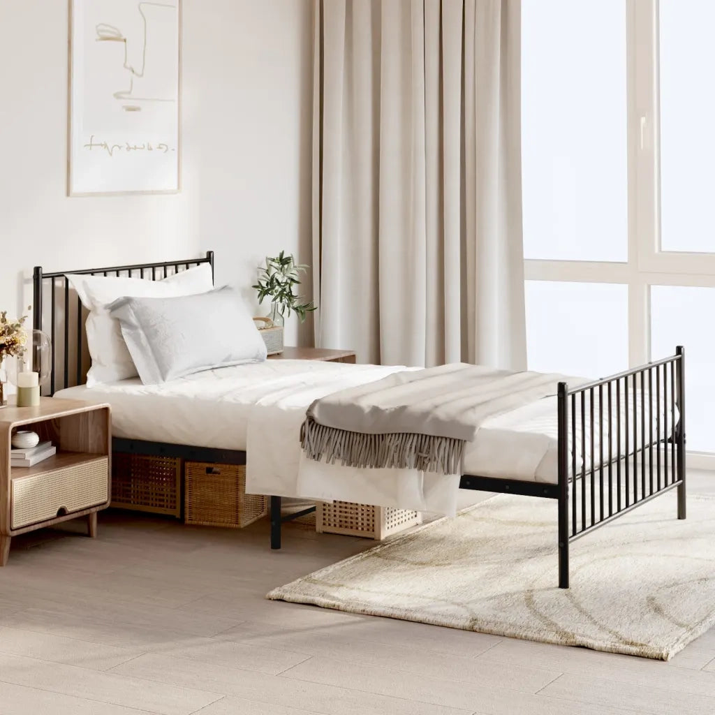 Letto singolo | Letto per adulti | Giroletto con Testiera e Pediera Metallo Nero 107x203 cm