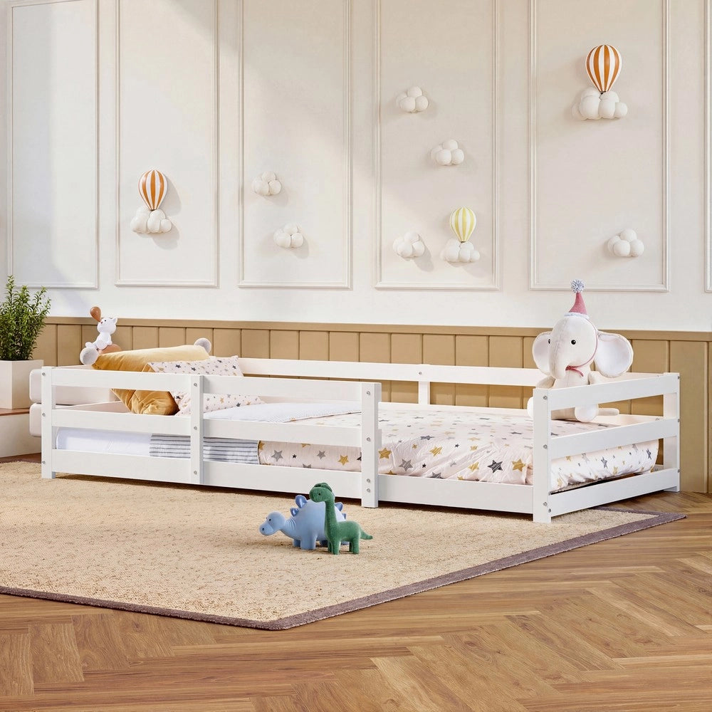 Letto Montessori con Sponda ¨C MINIMAL ¨C Pino Massello, Bianco, 90x200
