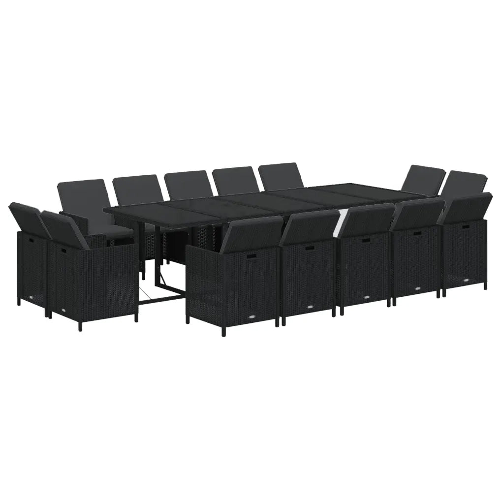 Set Pranzo da Giardino 15 pz con Cuscini in Polyrattan Nero 3095587
