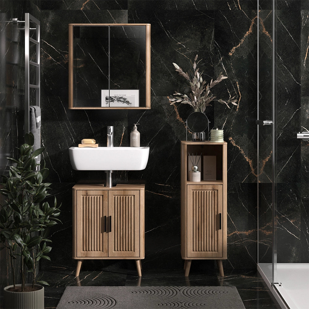 Set mobili bagno Skara Rovere 3 pezzi, con cabinet midi Vicco